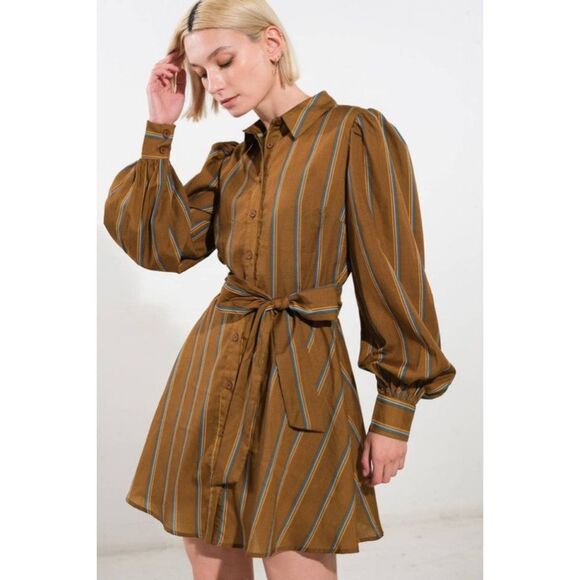 NWT Flying Tomato Freemarket Give It A Go Woven Striped Mini Shirt Dress Small - Picture 1 of 16